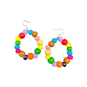 Multicolored Wood Bead Earrings for Pollera Congo