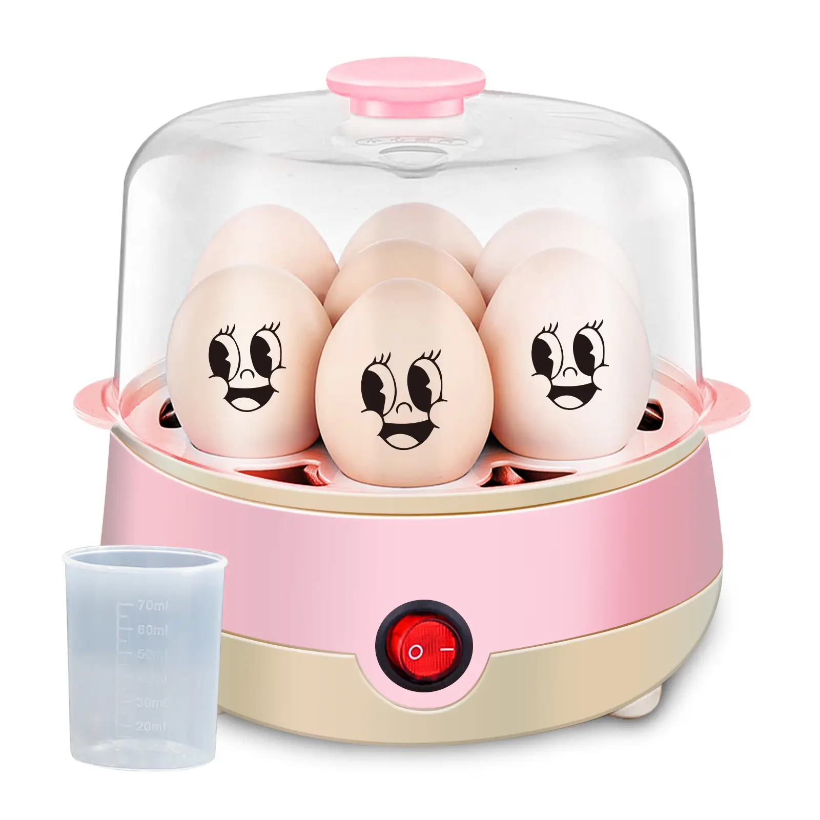 Easy Rapid Egg Cooker Electric 7-Egg Capacity, Soft, Medium, Hard-Boiled Egg Cooker with Auto Shut-Off, Measuring Cup Included, BPA Free,Pink