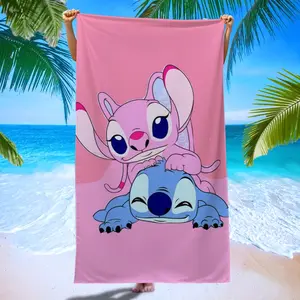 Stitch Angel Sweet Beach Towel, Soft Full Print Bath Towel, Reusable Microfiber Quick Dry Towel for Pool Party, Yoga, Beach Vacation