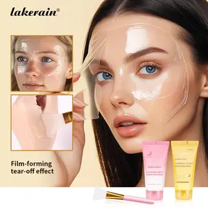 3 Counts  Firming Peel-Off Mask Set - Collagen Night Wrapping Mask + Turmeric Gel Mask + Brush | Effective Lifting Effect | Overnight Skin Renewal | for Dull & Sagging Skin | Skincare Kit