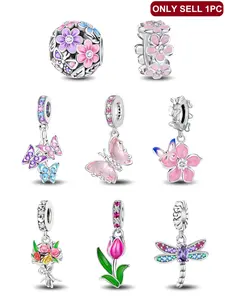 Butterfly & Flower Design Charms, Cute DIY Beads with Colorful Rhinestone, Trendy Exquisite DIY Jewelry for Birthday Gift, Beads Charms Accessories