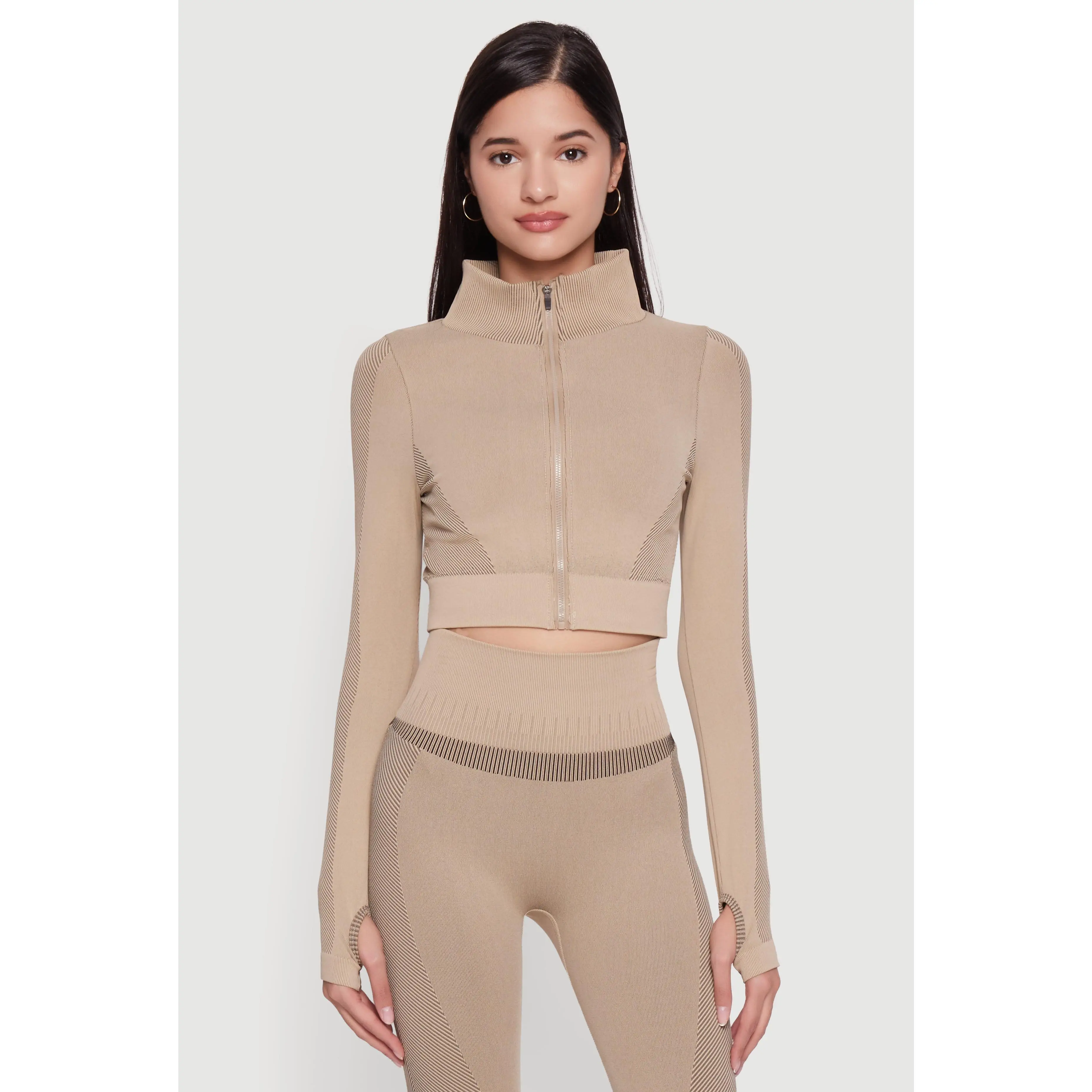 Seamless Compression Rib Zip Front Cropped Active Jacket