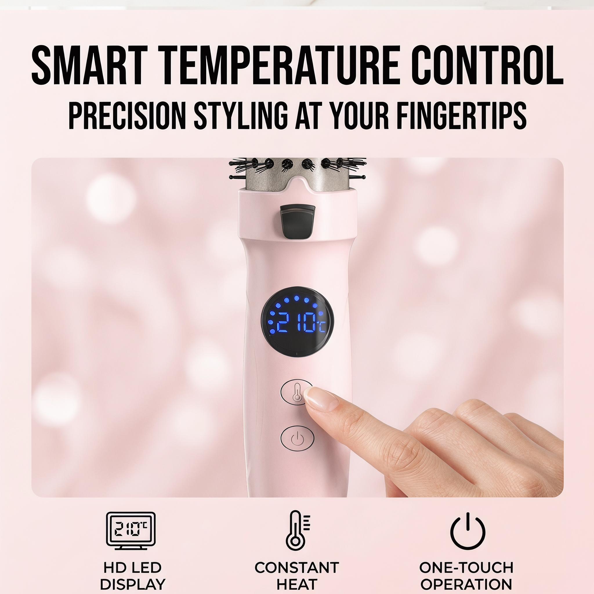 1.5-Inch Ionic Heated Styling Brush with 11 Heat Settings – Fast Smoothing & Natural Waves for Fine to Medium Hair (Pink)