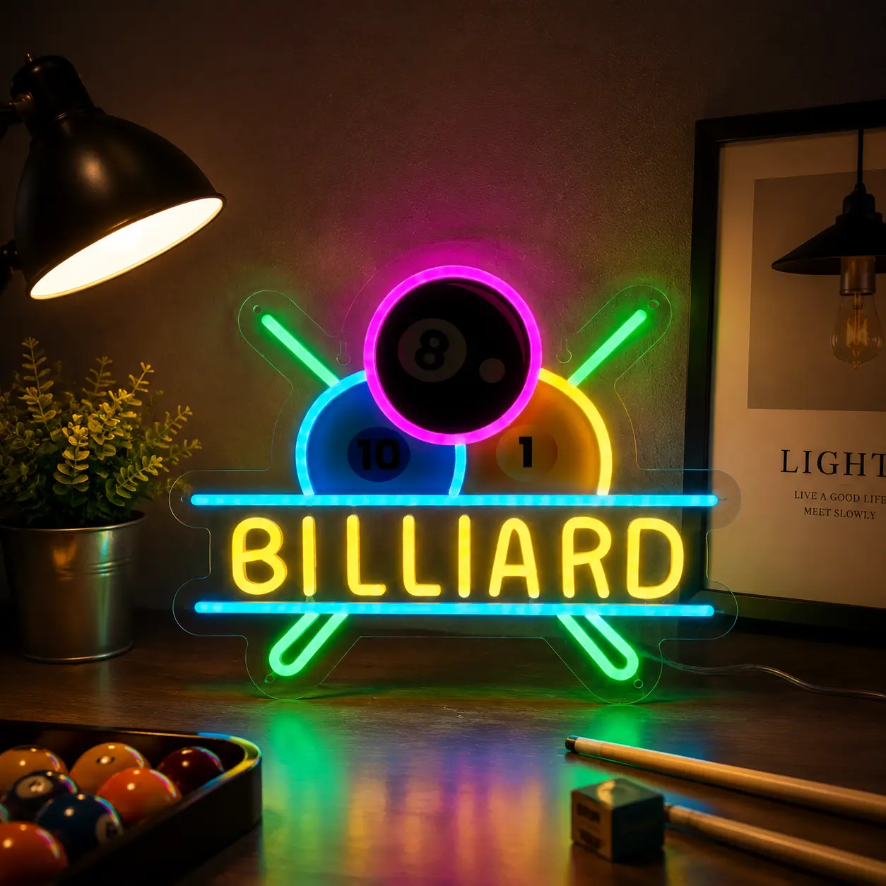 Billiards Neon Sign for Wall Decor Dimmable Billiards Neon Lights for Game Room Party Pub Bar Billiard Club Bedroom Man Cave Decor Billiards Lovers Gift