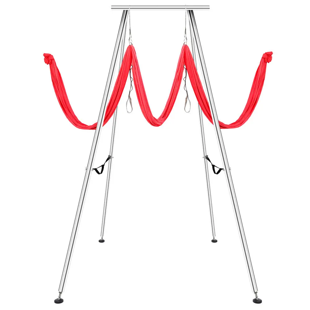 Silver Aerial Stand Portable Aerial Rig Yoga Swing Bar w / 20ft Red Yoga Swing