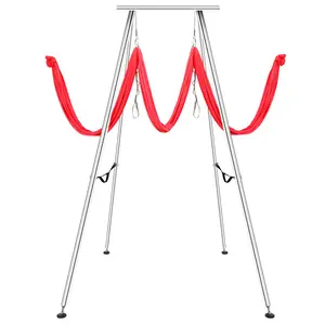 Silver Aerial Stand Portable Aerial Rig Yoga Swing Bar w / 20ft Red Yoga Swing