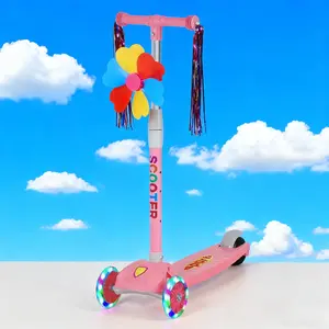 Pink three-wheel scooter, Party Gifts,adjustable height, tilted steering, glowing wheels, widened deck, easy to ride