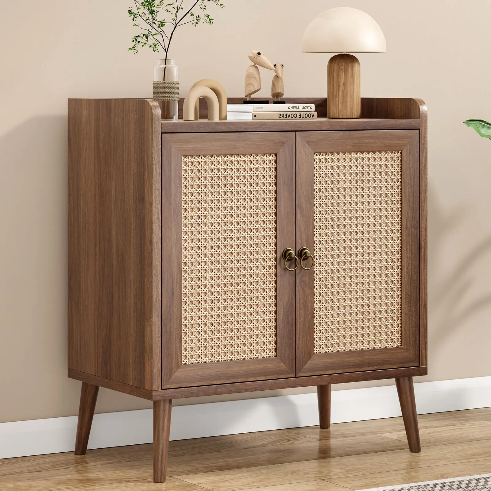 Sideboard Buffet Cabinet with Storage with Rattan Decorated Doors, Vintage Side Cabinets for Dining Room, Living Room,Hallway,Vintage