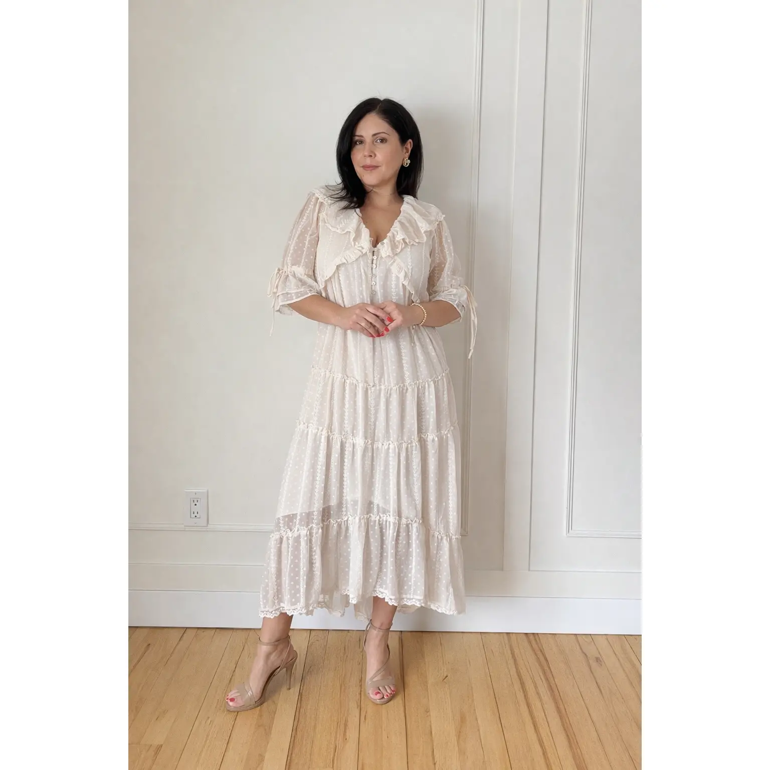 Melissa Maxi Dress - Fall Dot Chiffon Striped Ruffle