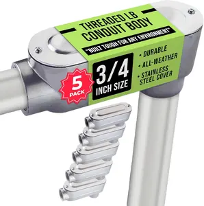 SELECT 5 Pack Lighting Rigid Type Threaded LB Type Conduit Body, Standard Fitting, Aluminum Body with Stainless Steel Cover and Neoprene Rubber Gasket, 3/4-inch