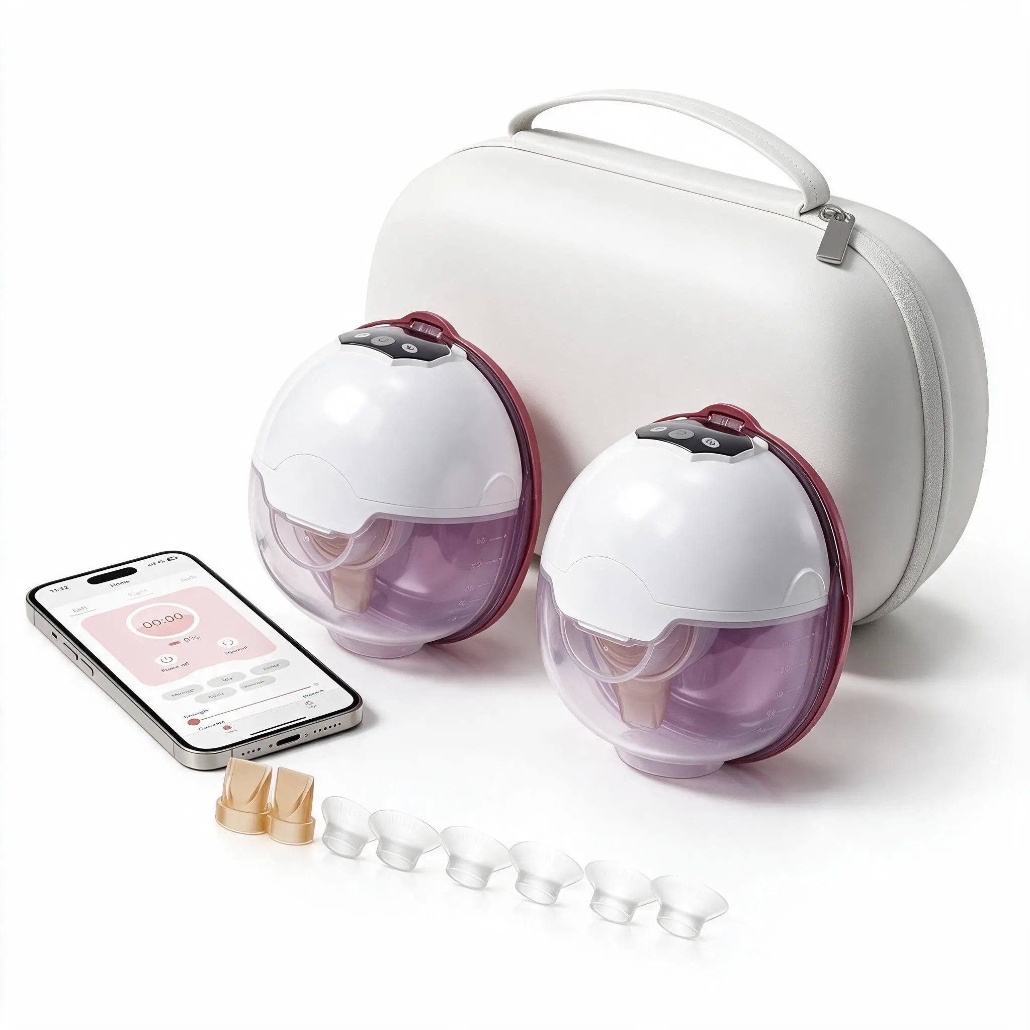 Hands-Free Wearable Double Electric Breast Pump for Working Moms, Smartphone App Control, Quiet Operation, 180ml Large Capacity, Multiple Suction Modes, BPA-Free Silicone Flange, Travel Storage Case