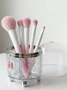 2-Piece Rotating Dustproof Makeup Organizer | 360° Smooth Rotation Design, Stylish Vanity Storage Solution, Single-Lid Dustproof Design with DIY Bow Decoration, Perfect for Storing Makeup Brushes, Lipsticks, and Eyeliners. Boxes Dome