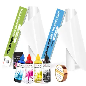 A-SUB Complete Sublimation Cotton Bundle – Clear & White HTV Vinyl (12"x10FT) + Epson Sublimation Ink (4x120ML) for T-Shirts, Bags, DIY Crafts