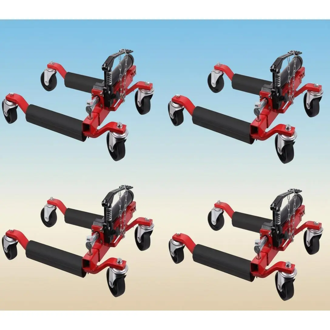 Hydraulic Car Dolly Set – 4PCS, 6000 lbs Load, Foot Pedal Lift, 360° Casters, Fits 12" Tires for Garage & Repair Shops