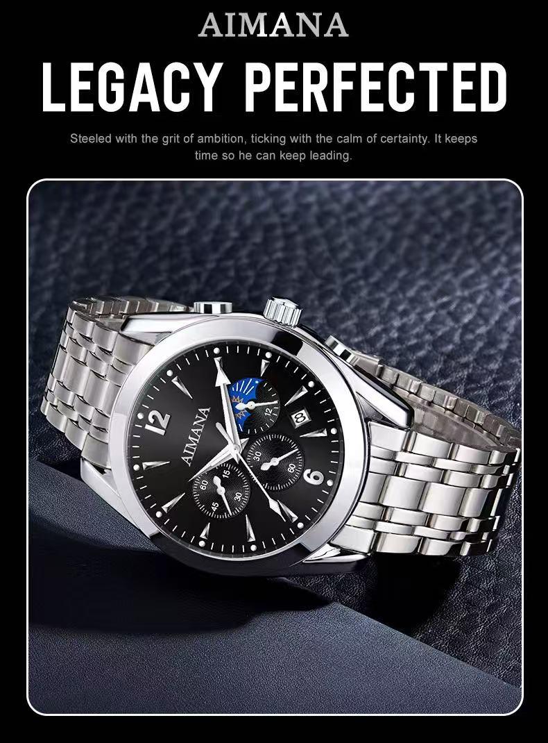 Men's Luxury Chronograph Watch – Available in two color options, crafted from stainless steel with a luminous dial.with three sub-dials and control buttonsand a date display. A perfect gift choice for men.