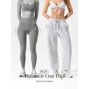 GLOWMODE Everyday Fleece Chill Season Soft Lightweight Warm Chill Balance Hip Curved Adjustable Drawstring Hem Waist Side Pockets Wide-Leg Joggers Pants Autumn Winter Outdoor Daily Casual