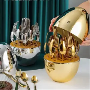 24pcs Stainless Steel Cutlery Set with Colorful Box, Modern Tableware Sets, Dinnerware Service Set, High-End Luxury Home Dining Utensils, Perfect for Family Gatherings and Gifts