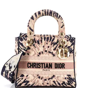 Pre-owned Dior Canvas Plain Top Handle Bags Christian Lady D Lite Bag Embroidered Canvas Medium by Rebag