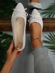 Women's Solid Color Bow Decor Ballet Flats, Ballerina Flats, Casual Comfortable Flat Shoes for Daily Wear, Lightweight Breathable Shoes for Women & Girls, Running