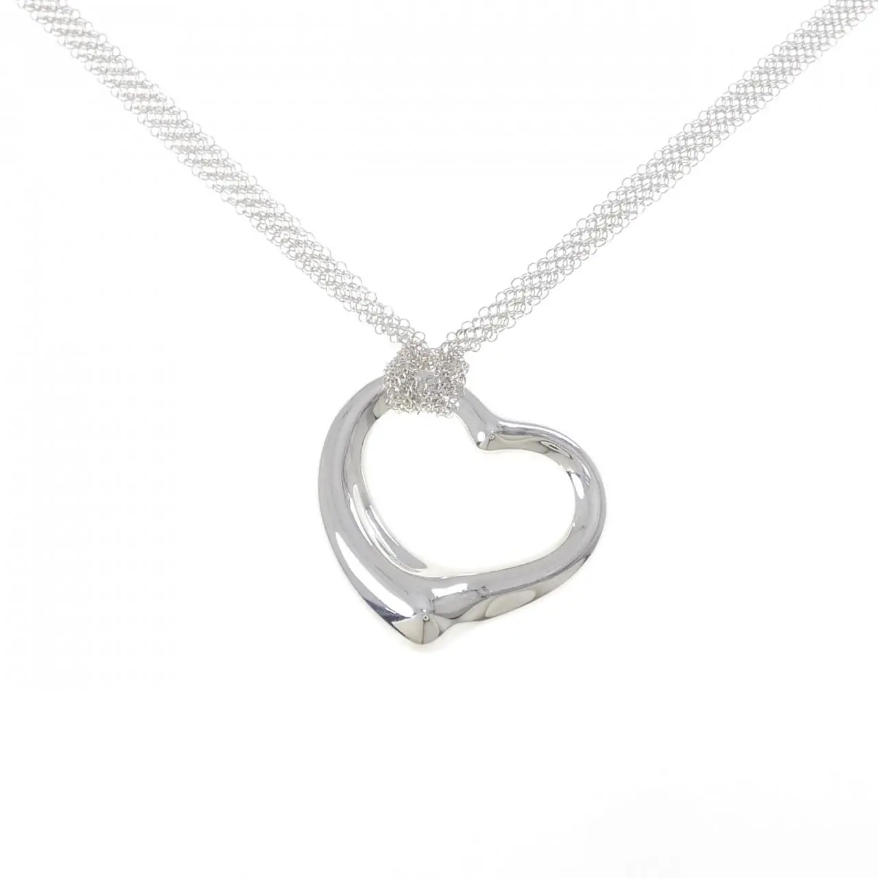 Pre-owned Tiffany & Co. Sterling Silver 925 (Ag925) Small Leather Goods Tiffany Open Heart 925 Silver Necklace