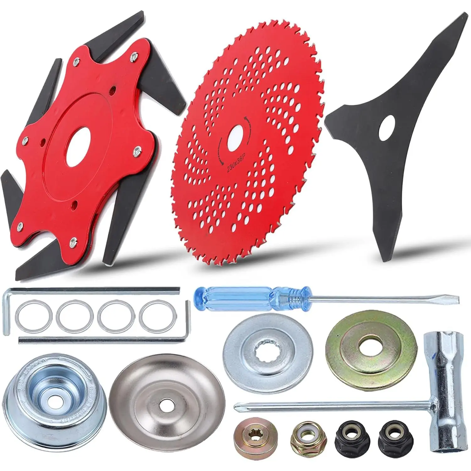 Ego Powered Grass Trimmer Rotary Brush Cutter Attachment, Durable Steel Body with 9x36in Carbide-Tip Blade, 10x3in Manganese Steel Brush Kit, 2 Installation Accessory Sets, 2 Adapter Kits (Fits Straight Shafts, Checks Arbor Sizes), Inches