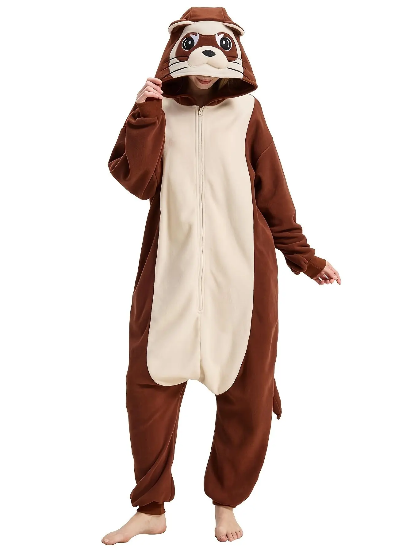 Women's Plus Size Ferret Onesie, Cozy Plain Polyester 1-Piece Cosplay Style Pajama Jumpsuit for All Season Wear, 2XL, Long Sleeve, Nightwear, Cosplay Fun, Cozy All Night, Cozy And Cute Onesies, Loose-Fitting