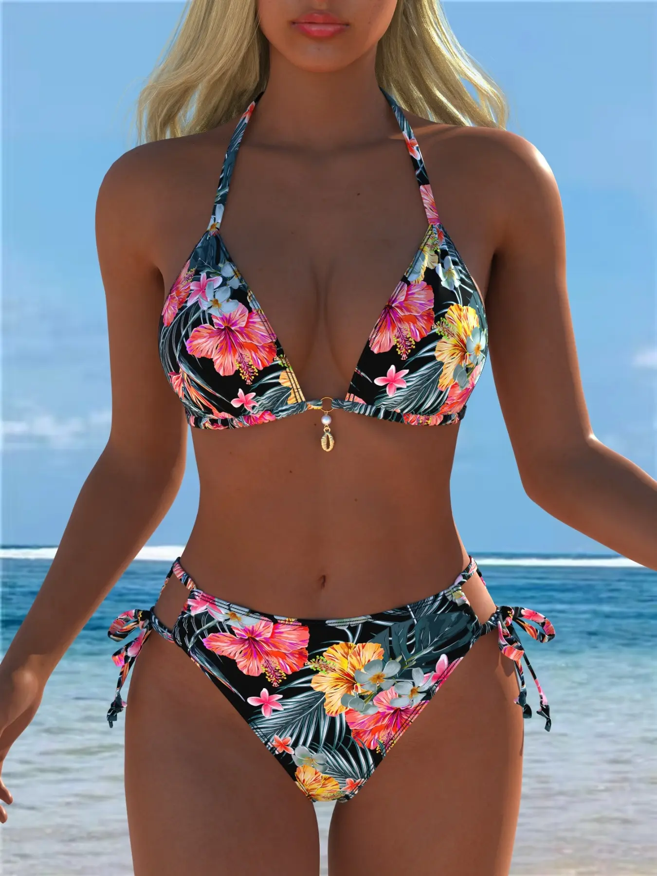 Two-Piece Bikini Set, Adjustable Tie Design, High-Waisted Swimwear, Summer Beach Swimsuit for Women, Bikini Bottoms, High Waist Beachwear, Bikini Swimsuit Outfit, Swimsuit Sets