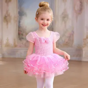Toddler Girls Puff Sleeve Sequin Ballet Tutu，Sweet Birthday Gift & Dance Recital Outfit