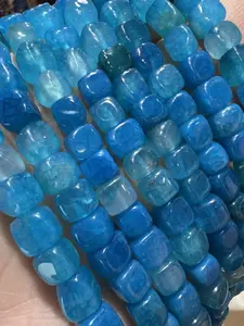 Natural Agate Beads 15 Inch Lake Blue Dragon Pattern, Loose Spacing Bead for Jewelry Making DIY Crafts, Casual Style All Seasons
