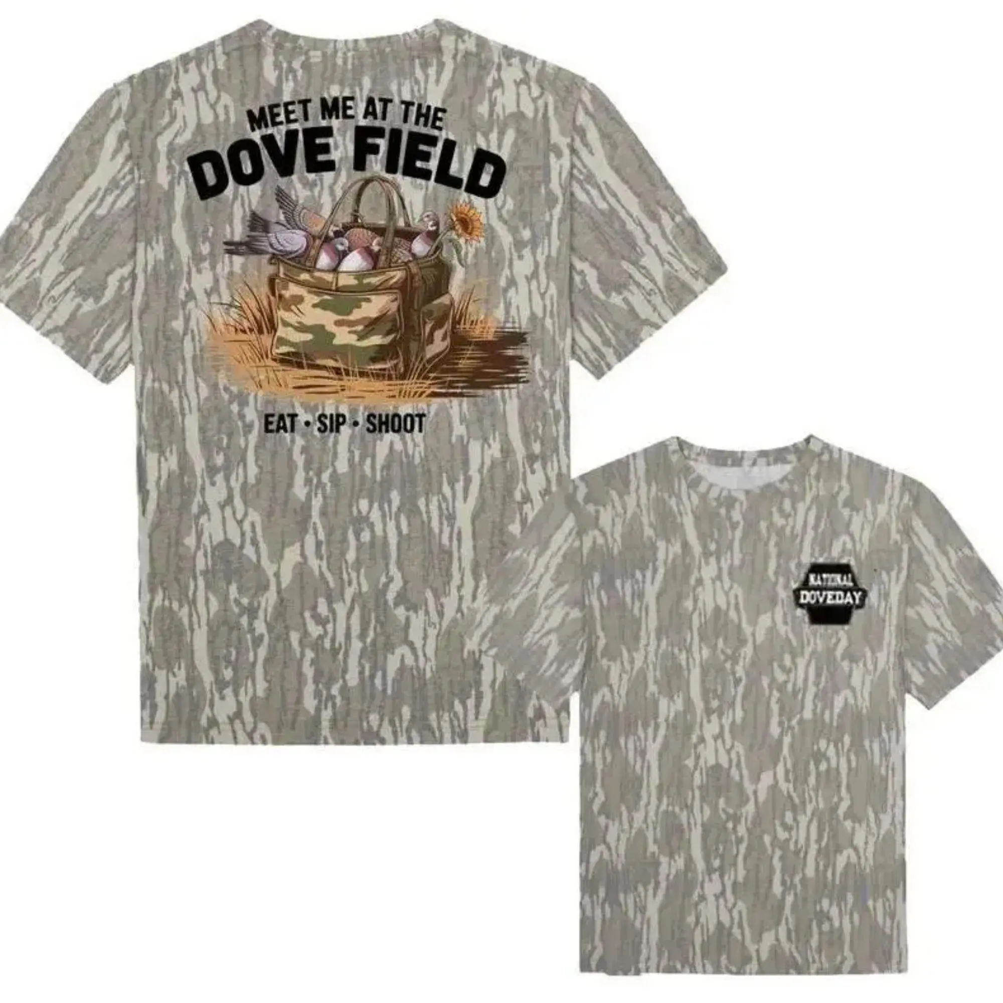 Bottomland Dove Hunting Camo T-Shirt, Waterfowl Graphic Tee, Mossy Oak Style Outdoor Hunting Shirt, Lightweight Breathable Camo Apparel, Unisex Hunter Gift S-5XL