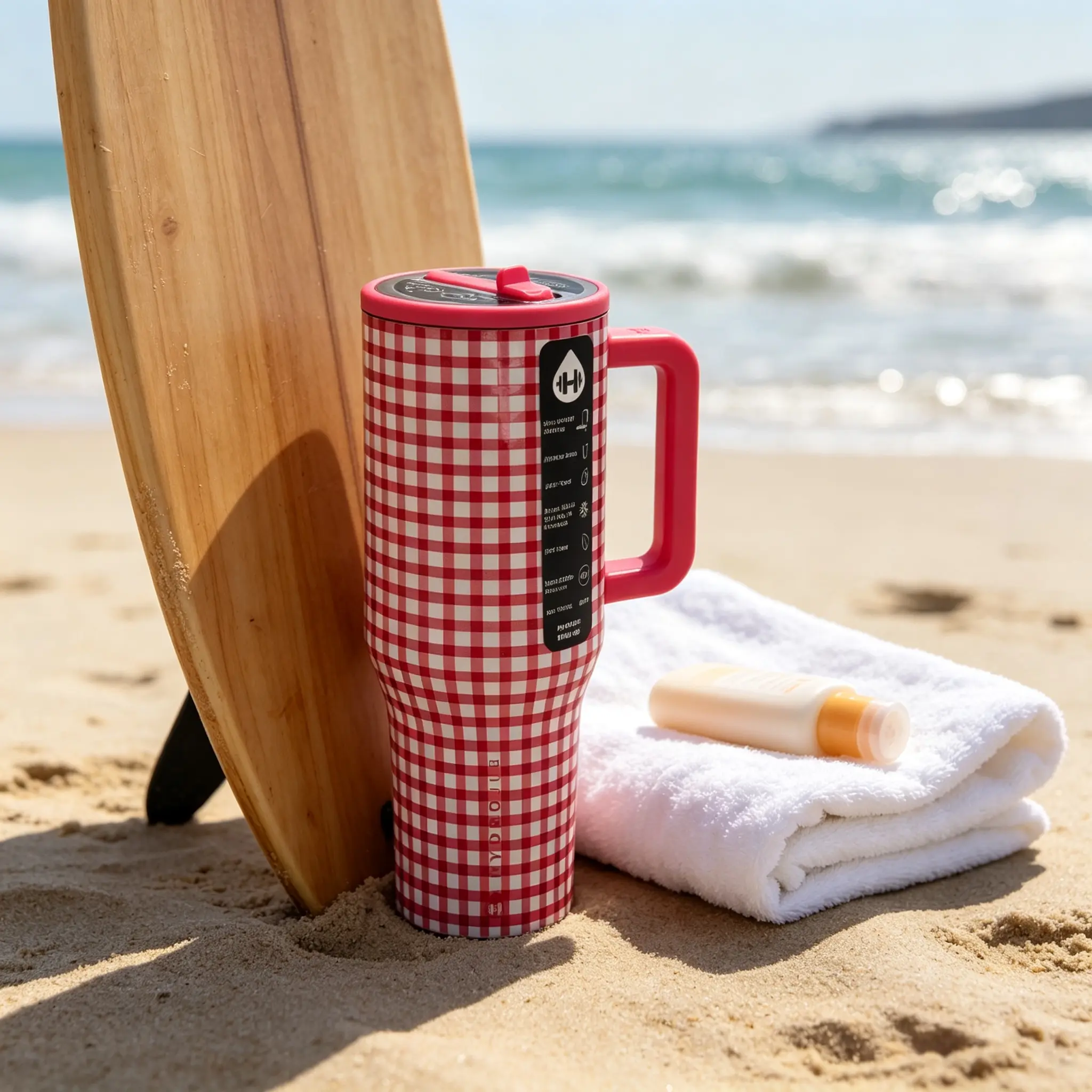 HydroJug 40oz Classic Red Gingham Leakproof Travel Tumbler with Straw, 24hr Cold Insulated Mug, Stylish Stainless Steel Cup for Camping, Beach & Everyday Drinks Drinkware Flasks Bottles Water Bottles Bottled Portable