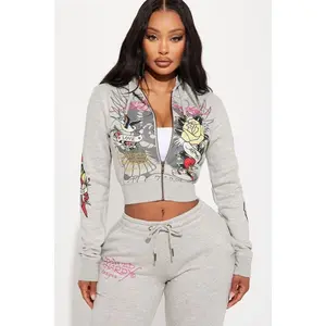 Ed Hardy Rose And Sword Zip Front Hoodie - Heather Grey 1