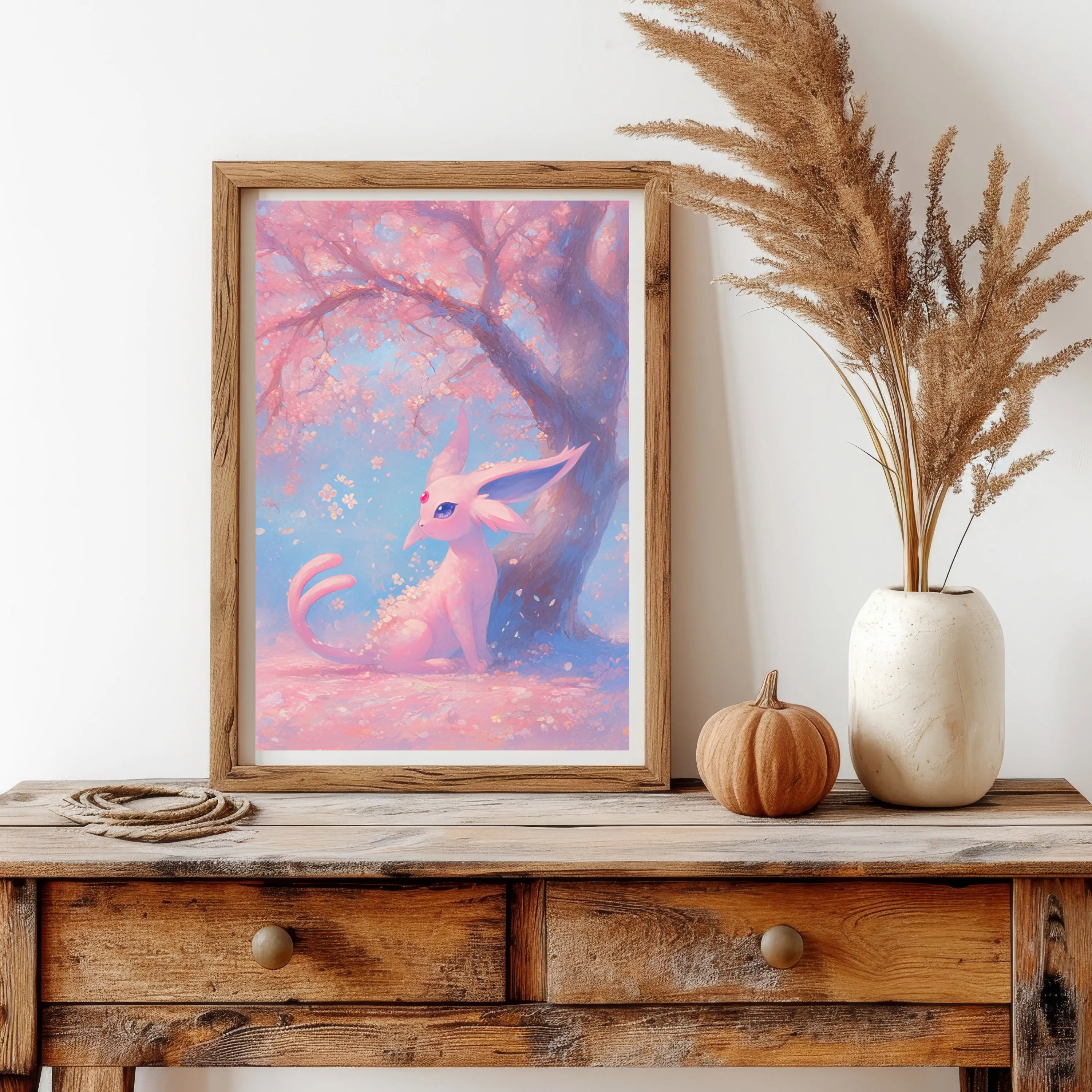 Espeon Unframed Art Print, Handmade Poster, Kawaii Fairycore Art Poster