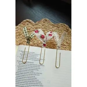 Strawberry Fields Trio Handmade Page Markers with Cream Lace Bow & Green Gingham Accents for Bible Study & Devotionals