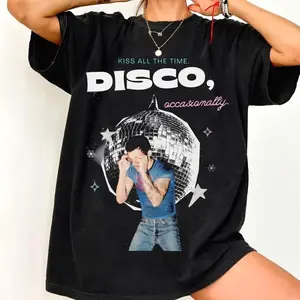 Harold Styles Disco Shirt, Kiss All The Time Disco Occasionally Unisex Oversized Graphic Tee, Perfect Gift for Music Fans H