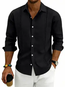 Men's Light Color Guayabera Style Linen Shirt, Button Front Design, Lightweight Breathable Fabric, Casual Daily Wear, Various Sizes and Colors Available!