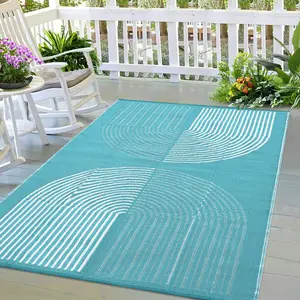 GARVEE Outdoor Rug 6x9 ft Waterproof Plastic Straw Rug for Patio, UV Resistant Reversible Floor Carpet Outside Portable RV Camping Pat for Balcony, Porch, Backyard, Light Blue & White