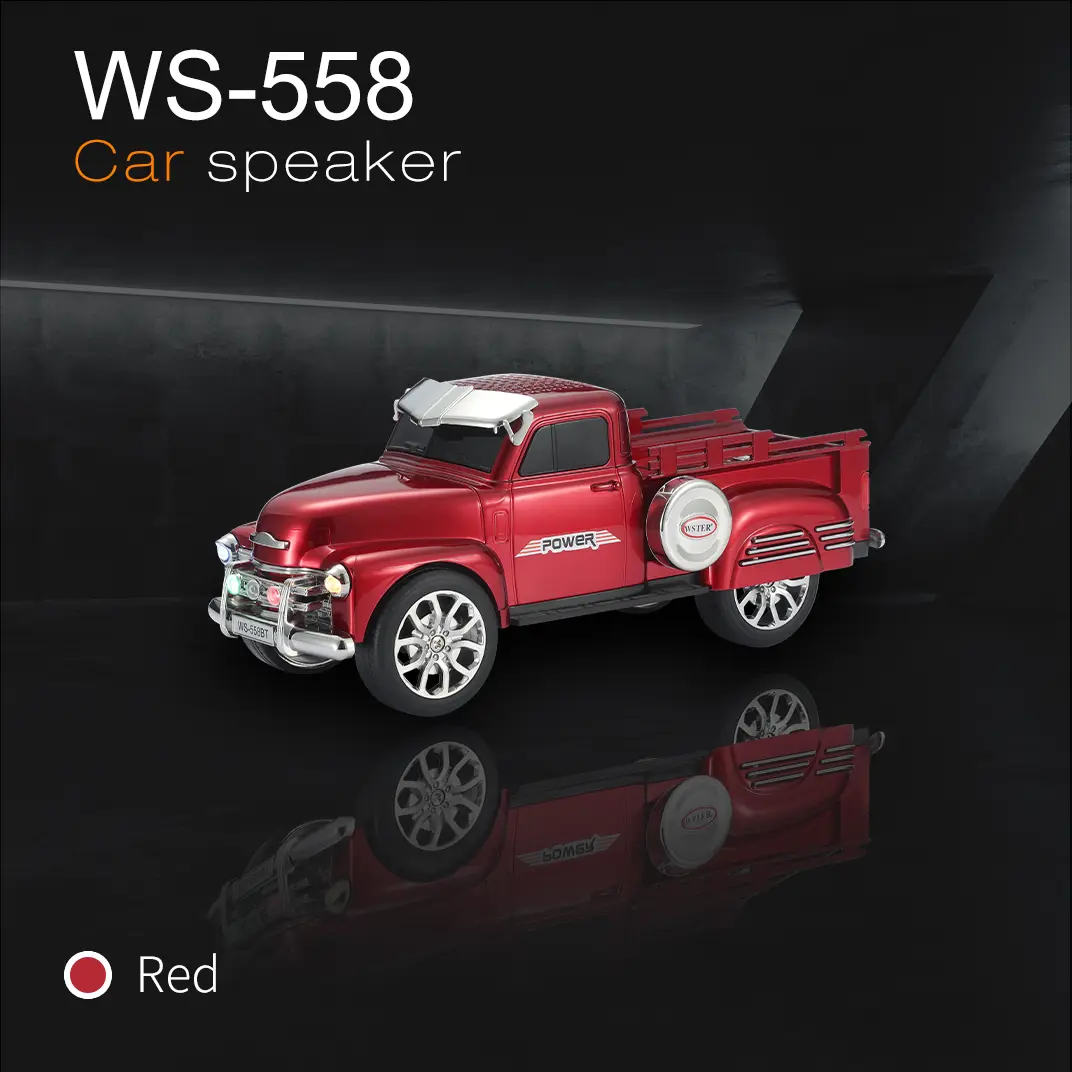 WSTER WS-558BT Car Bluetooth Speaker with Subwoofer & LED Light - Audio Device Supporting Rechargeable, Wireless Streaming, Wired Cable, USB, TF Card, AUX, FM Stereo - Ideal for Home, Outdoor Parties, Gifting