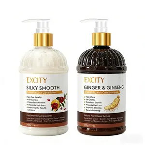 EXCITY Hair Growth Shampoo and Conditioner Set Natural Ginger Ginseng Anti Hair Loss Treatment for Stronger Hair Silky Smooth Tangle-Free with Vitamin E & Collagen 380ml