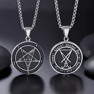 Inverted Pentagram Necklace for Men Women, Baphomet Goat Necklace Sigil of Lucifer Demon Devil Symbol Both Sided Jewelry Stainless Steel Pendant Chain
