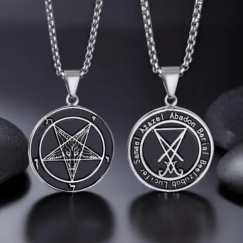 Unisex Gothic Aesthetic Stainless Steel Inverted Pentagram Pendant Necklace - Baphomet Goat Lucifer Sigil Design, Double-Sided Chain Jewelry Necklaces, 22"+2" Chain, Tarnish-Free Halloween Gifts for Adults, Daily Wear Accessory