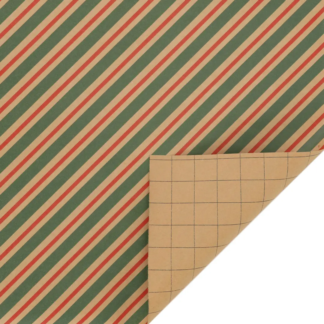 Kraft Wrapping Paper (30" x 10') - Seasonal Diagonal Striped Gift Wrapping Supplies with Grid Lines for Wrapping Gifts, Kraft Paper