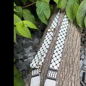 Kuffiyeh Purse Strap - White and Black Patterned Design with Gold-tone Hardware