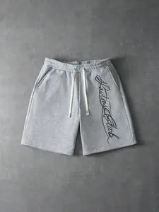 Men's Shorts with Drawstring Waist and Pockets, Embroidered Pattern, Comfortable Fit, Casual Daily Wear, Loose-Fitting Style