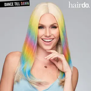 Hairdo Dance Till Dawn Wig, Platinum Blonde with Pastel Rainbow Wig, Pretty Heat Resistant Fantasy Synthetic Tru2Life Fiber, Unisex Comfortable Cap Design, Ready to Wear Wig, Cute Heat Friendly Fiber Wig for Daily Use, Music Festivals Celebrations & Party