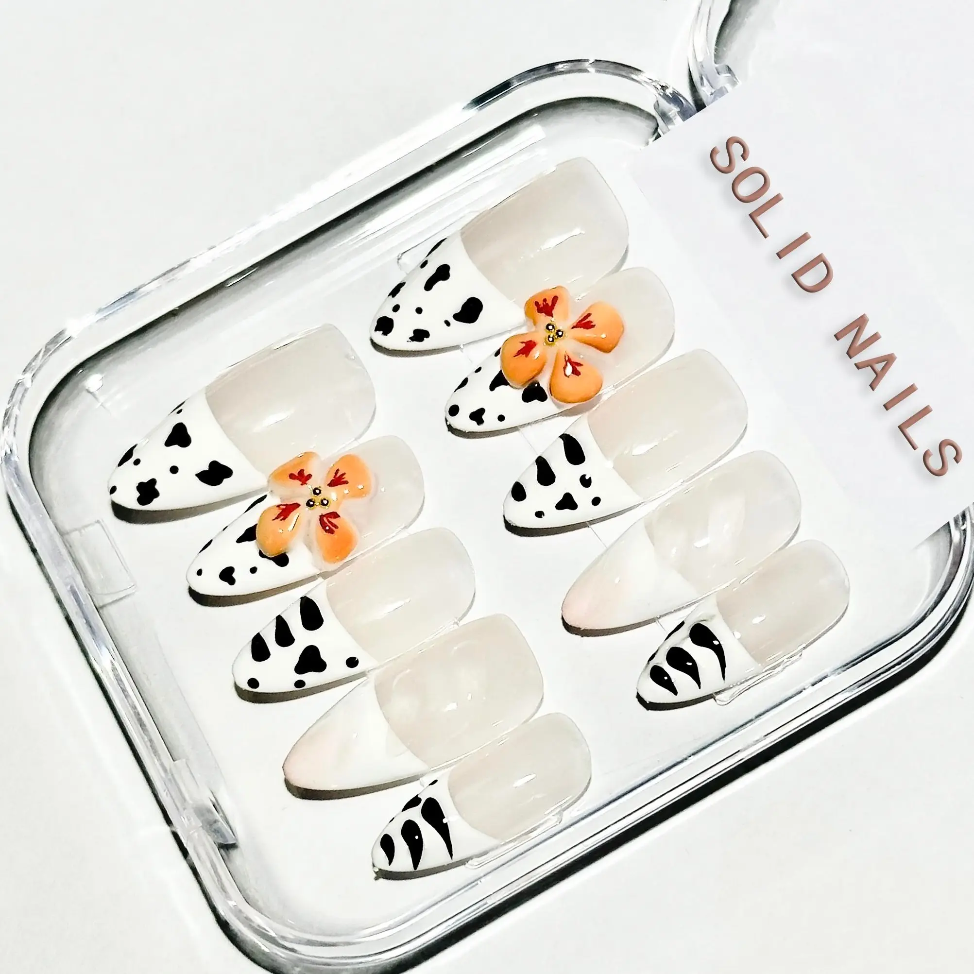 Solid Nails |3D Floral Ocean Handemade Press On Nails REUSABLE 3D Gel Fake nails acrylic press nails/Summer 2025