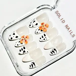 Solid Nails |3D Floral Ocean Handemade Press On Nails REUSABLE 3D Gel Fake nails acrylic press nails/Summer 2025