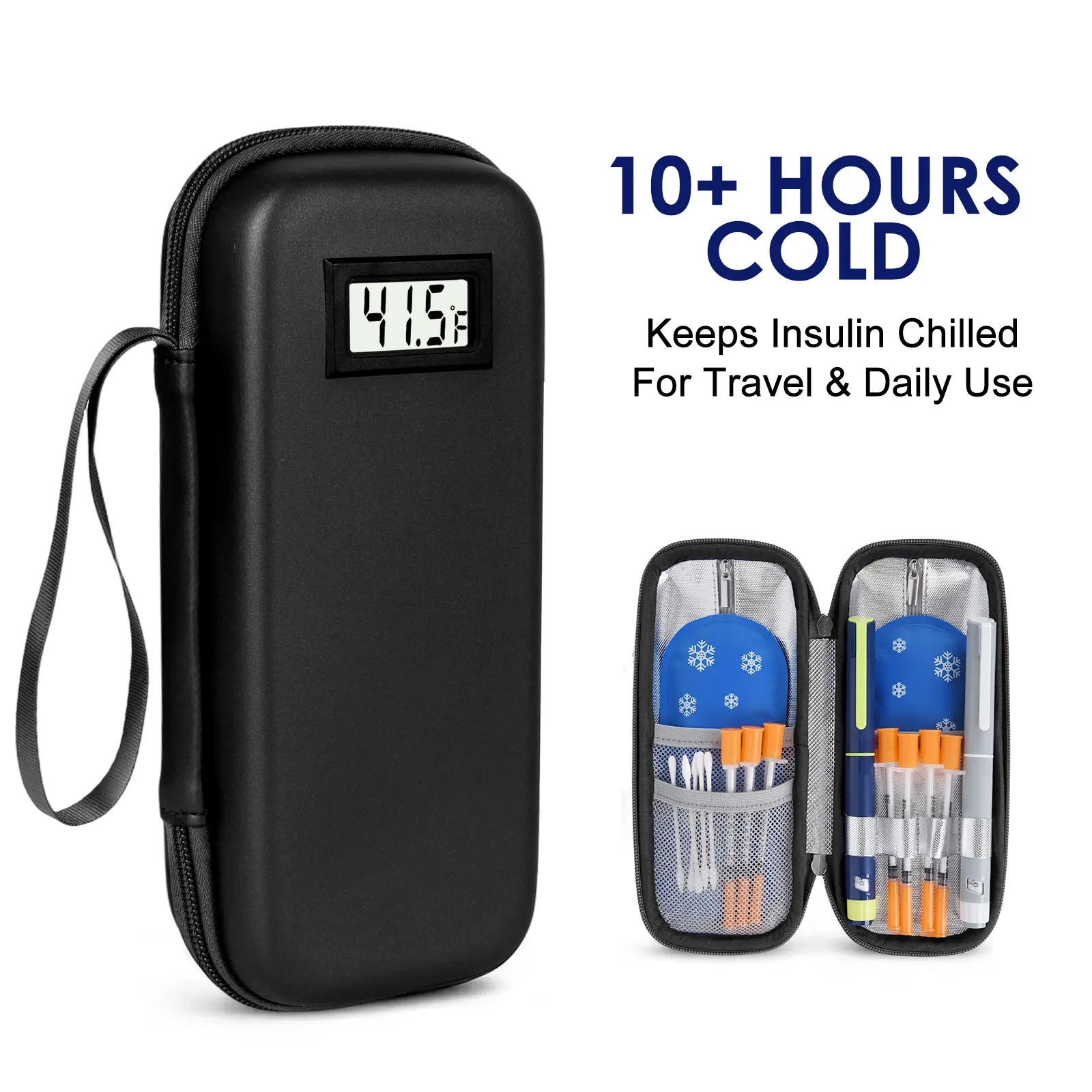 Insulin Cooler Travel Case with Temperature Display - Refrigerated Travel Case Diabetic Travel Case with 2 TSA Approved Ice Pack for Trip and Daily