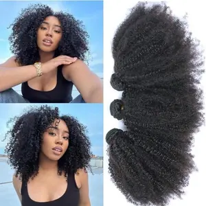 Brazilian Afro Kinky Curly Human Hair Bundles 1 Pc Or 3Pcs Weave Bundle Deal Hair Extensions Black Color Quick Weave Sew in Extension Very Soft