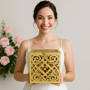 Personalized Wedding Card Box with Slot – 12"x12"x12" Wood Card Holder – Custom Patterns & Colors – White, Gold, or Black